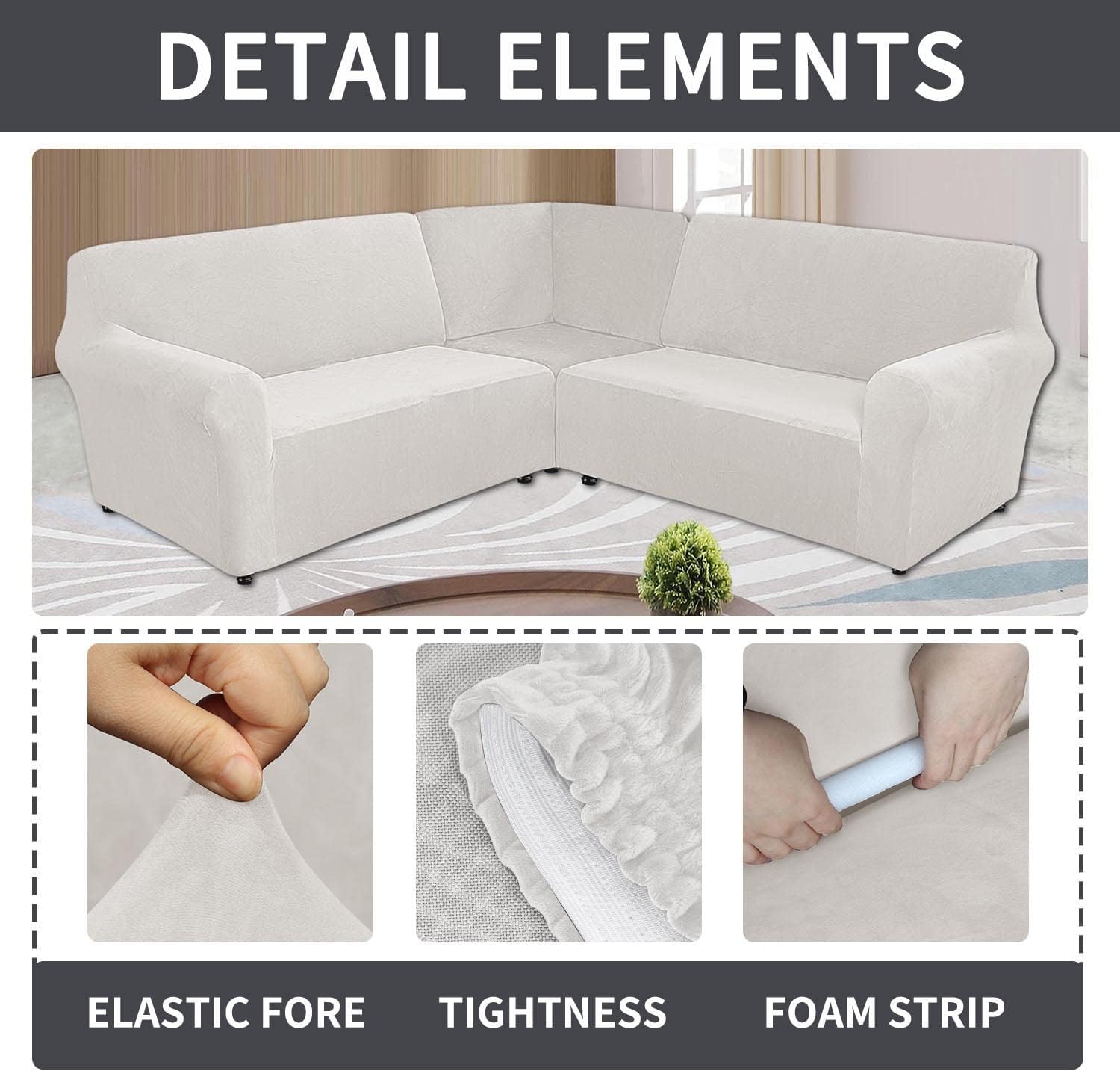 5 Seats L Shape Velvet Stretch Recliner Corner Sofa Cover, Corner Sofa Covers for Sectional Sofa Set, for Reclining L Shape Sofa Slipcovers Thick,Soft,Washable Durable Furniture Protector (L-5-White)