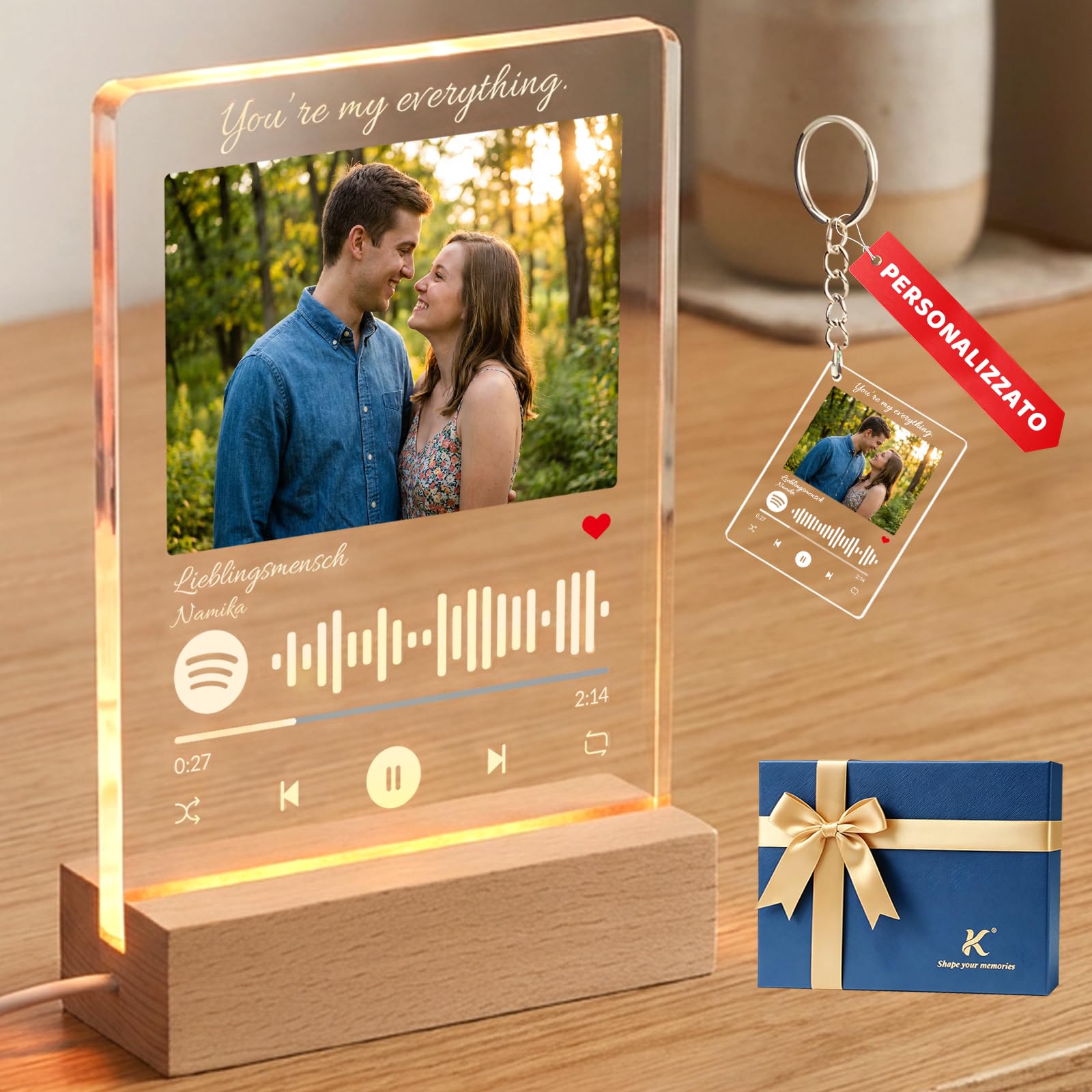 Design Italiano Targa Spotify in Acrilico Cristallino (1cm) Cornice Musicale Artigianale con Foto e Codice Scansionabile - Idea Regalo Esclusiva per Anniversario, San Valentino e Famiglia