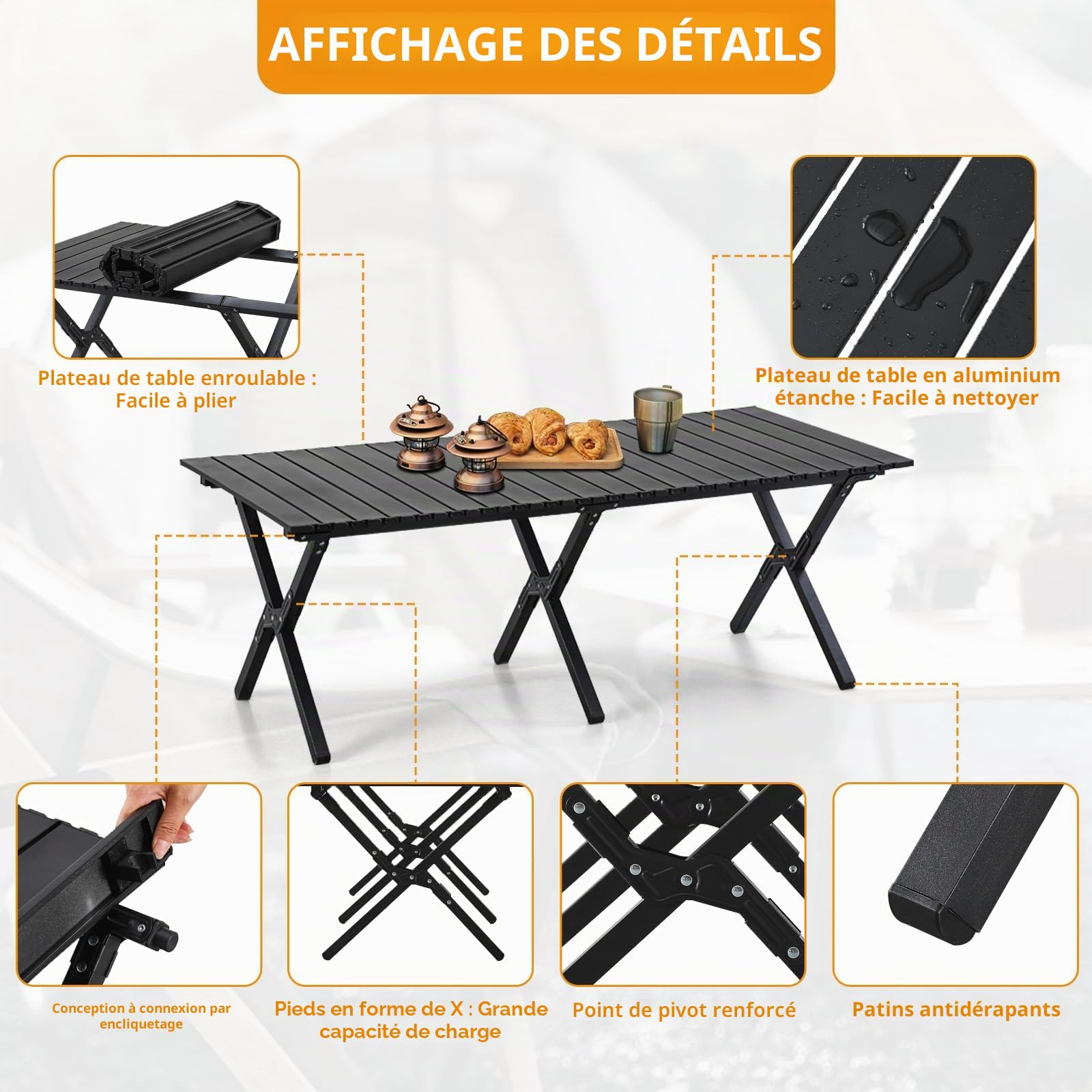BOOSDEN table pliante en aluminium, sac de transport inclus, idéale pour camping, pique-nique, plage, fête, terrasse, barbecue, voyage, jardin