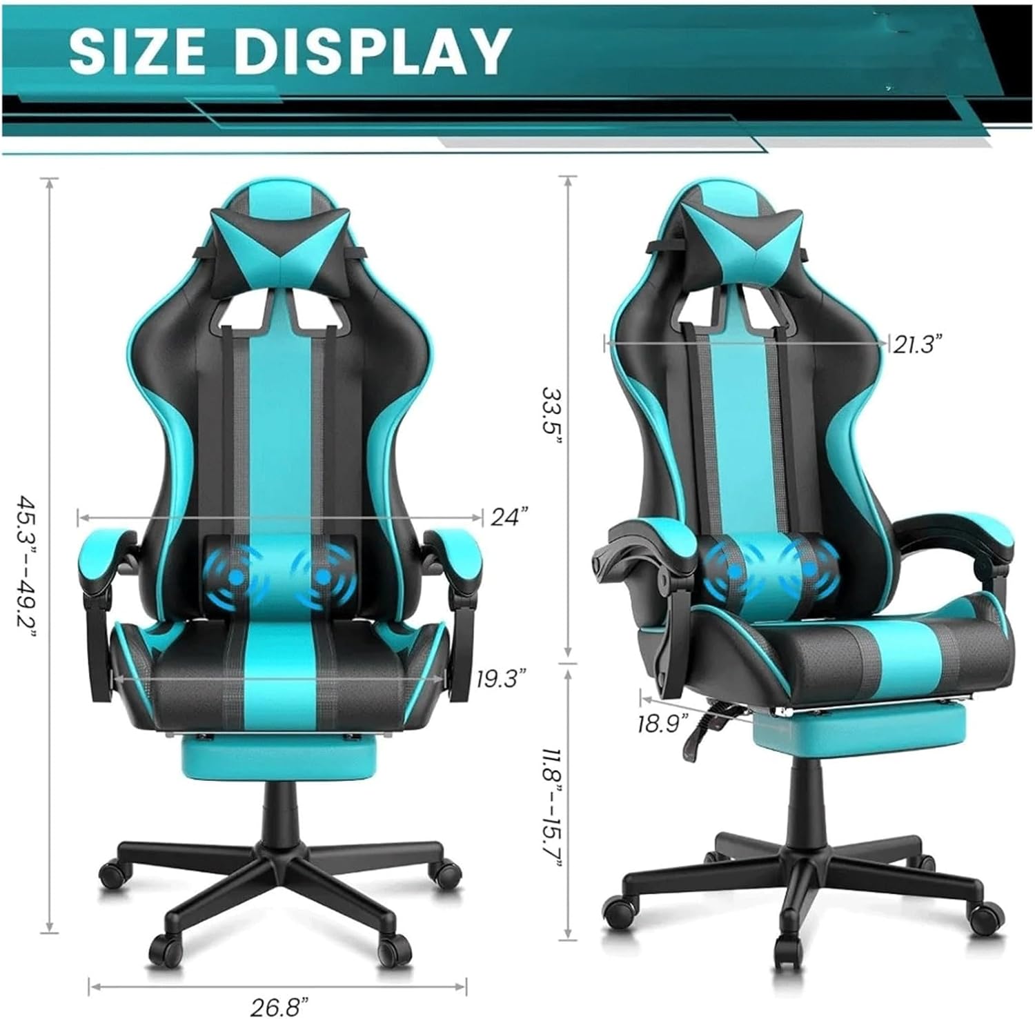 Gaming Chairs, Ergonomic Racing PC Game Computer Chair with Headrest Lumbar Support Adjustable Recliner