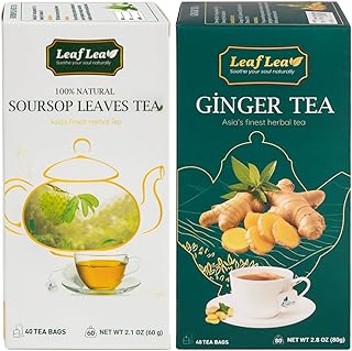 LeafLea Ginger Green Tea Blend & Premium Soursop Leaves Tea Bags, Natural Ginger Roots, Soothes Digestion, Enhances Immuni...