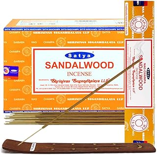 Sandalwood Incense Sticks - Total 180 Insence-Sticks and Incense Stick Holder Bundle Insence Insense Satya Incense
