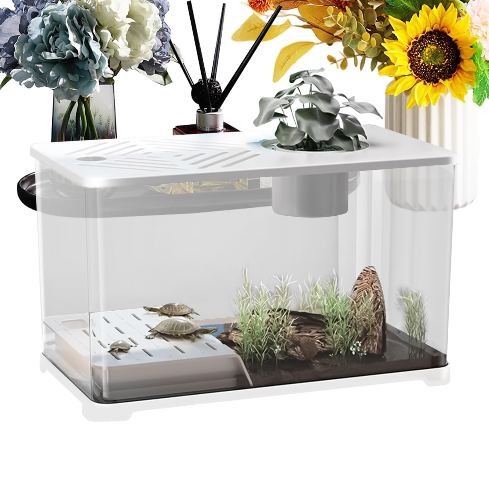 Pecera Kits De Inicio Para Acuarios Grandes | Pecera Moderna Vista Panorámica con Zona Descanso Tortugas para Guppis Bettas Medusas Gambas Pisos Oficina en Casa