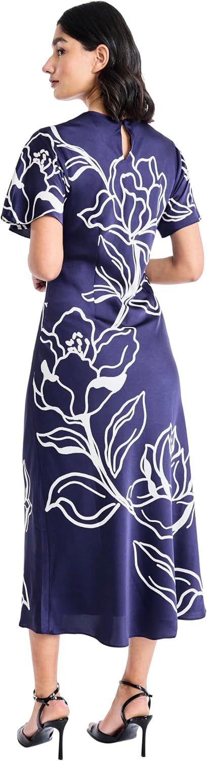Maggy London Women's Women's Short Sleeve Round Neck Shift Dress - Elegant Midi Wedding Guest Dresses