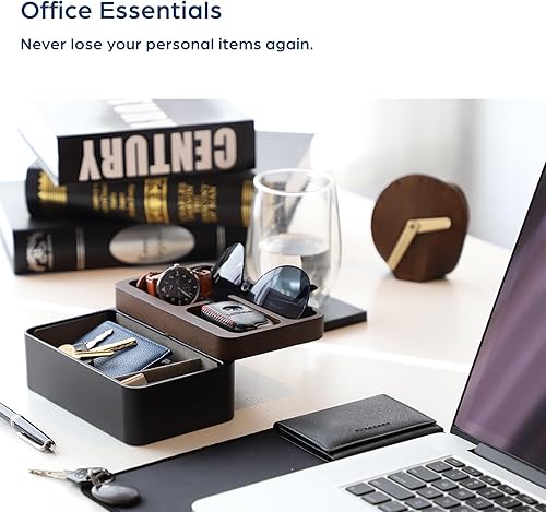 Miniatura 5 de mordeco Revov - Caja de bandeja EDC con tapa giratoria magnética de madera auténtica, mesa de oficina, organizador de equipo EDC, oficina en casa,