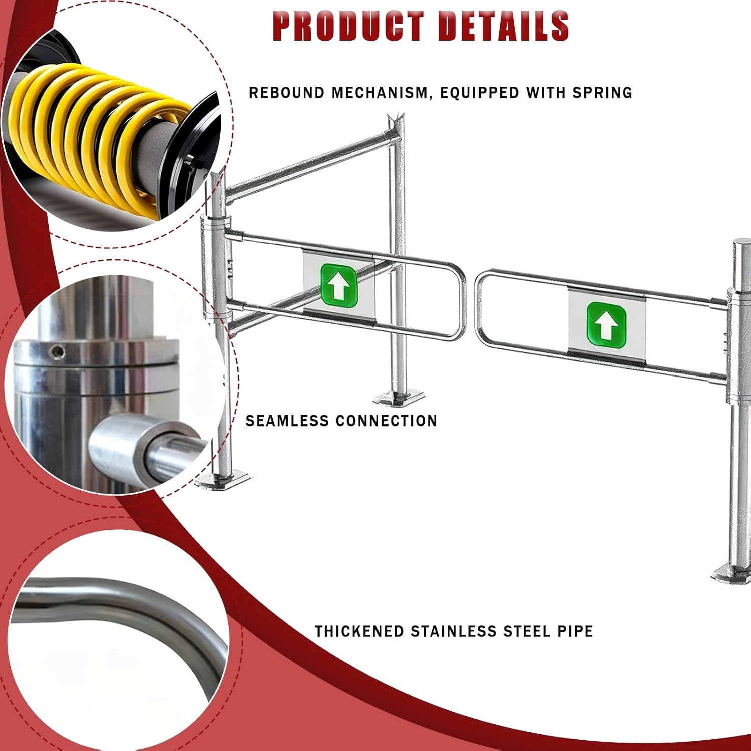 Stainless Steel Automatic Swing Security Gate 67in One-Way Access Door Rotating Turnstile for Market Entry Pivoting Gate for Enhanced Safety