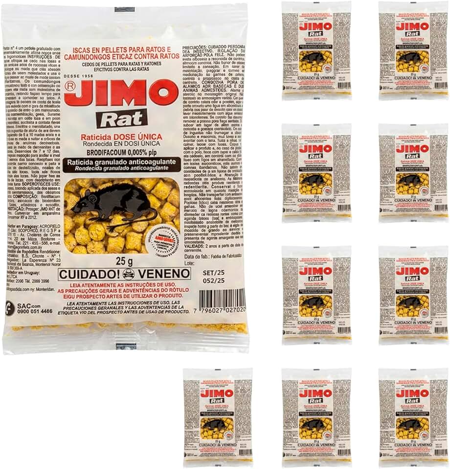 Raticida Granulado Isca para Ratos e Camundongos Kit 10 Pacotes 25g Eficiente Pronto para Uso