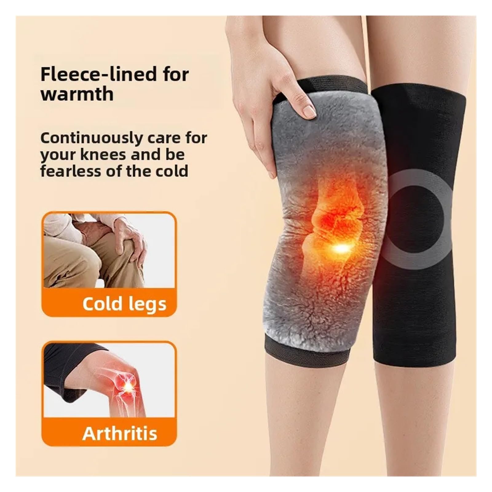 Genouillères de sport antidérapantes, chauffe-genouillères, 1 paire, tailles M à XXL, manchons chauds pour l'hiver, sangle ajustable, revêtement en tissu doux et confortable imitation fourrure de