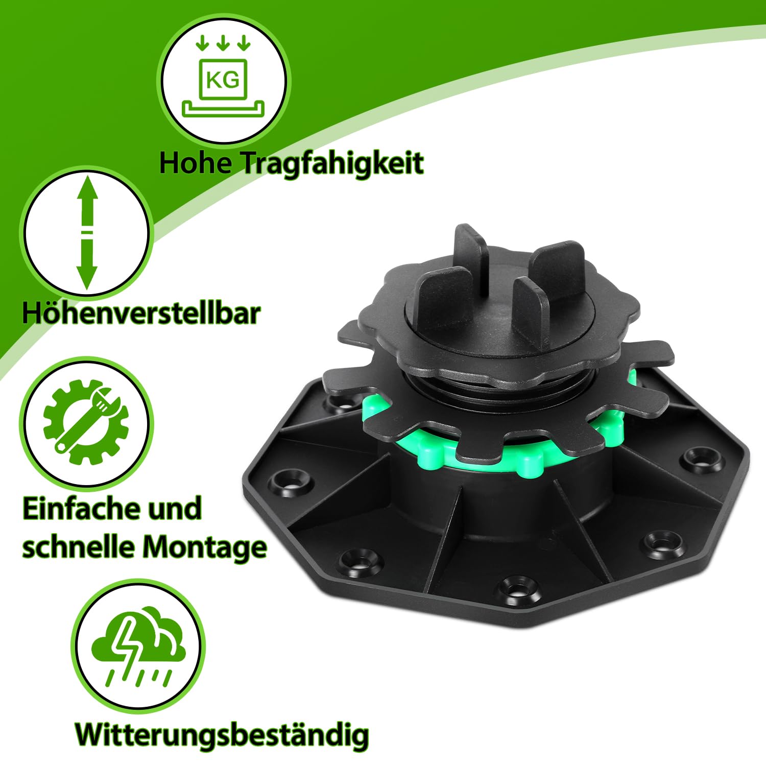 20 Stück höhenverstellbare Stelzlager aus Kunststoff für Steinplatten, mit einem Höhenverstellbereich von 65-140 mm, inklusive Unterlegscheiben, Stelzlager für Terrassenplatten