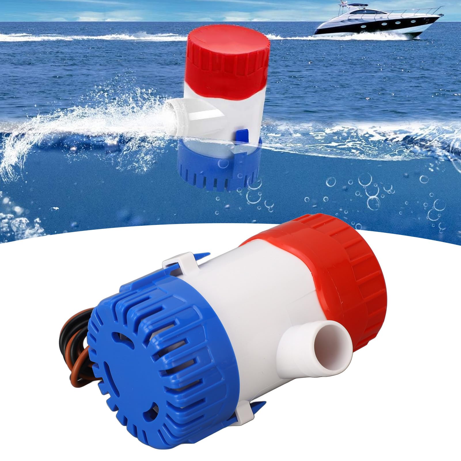 Electric Boat Water Pump Low Noise DC12V Mini Bilge Pump for Ferry Yacht Garden (500GPH)