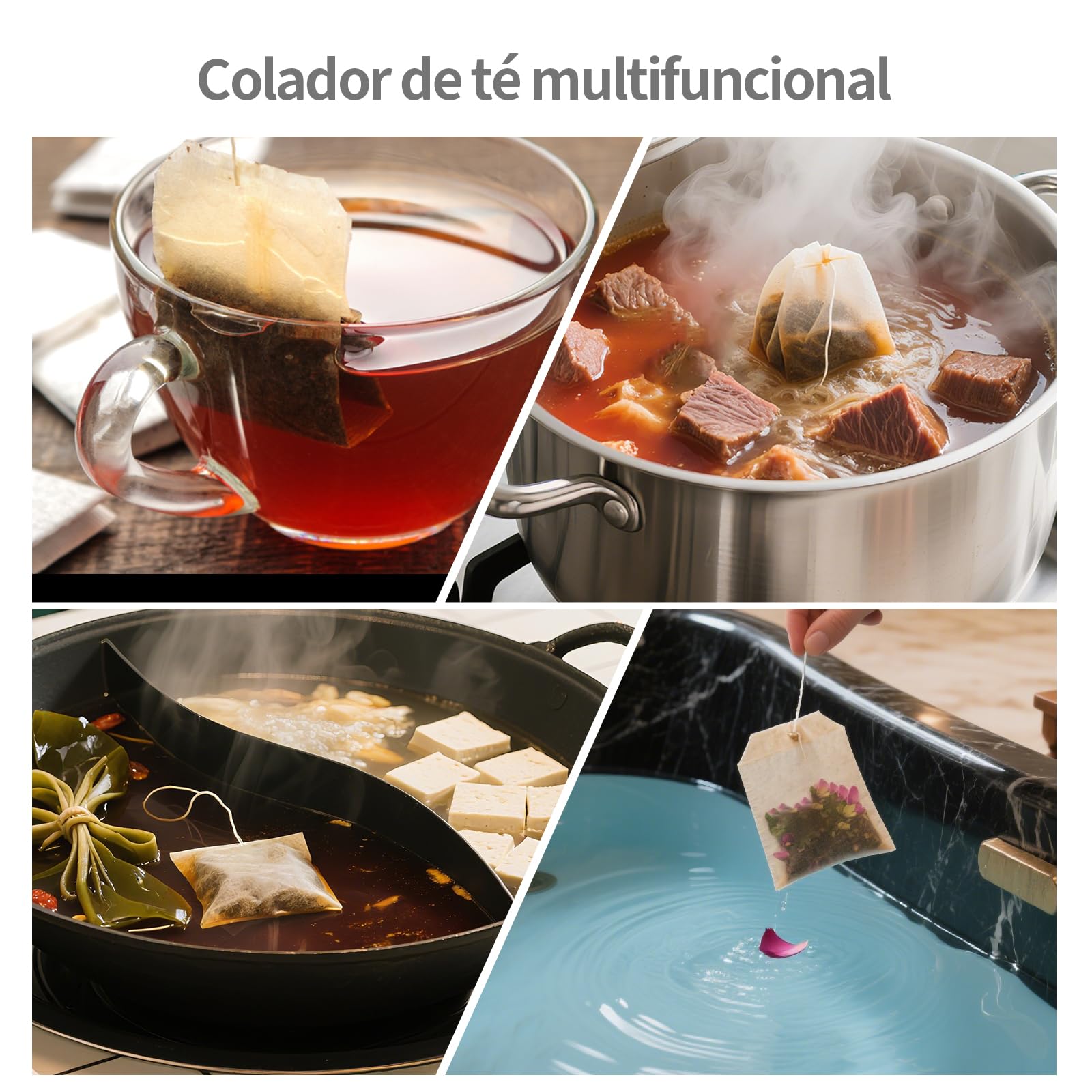 Bolsitas de Té Desechables para Rellenar con Cordón de Cierre 7 x 9 cm, Blanco