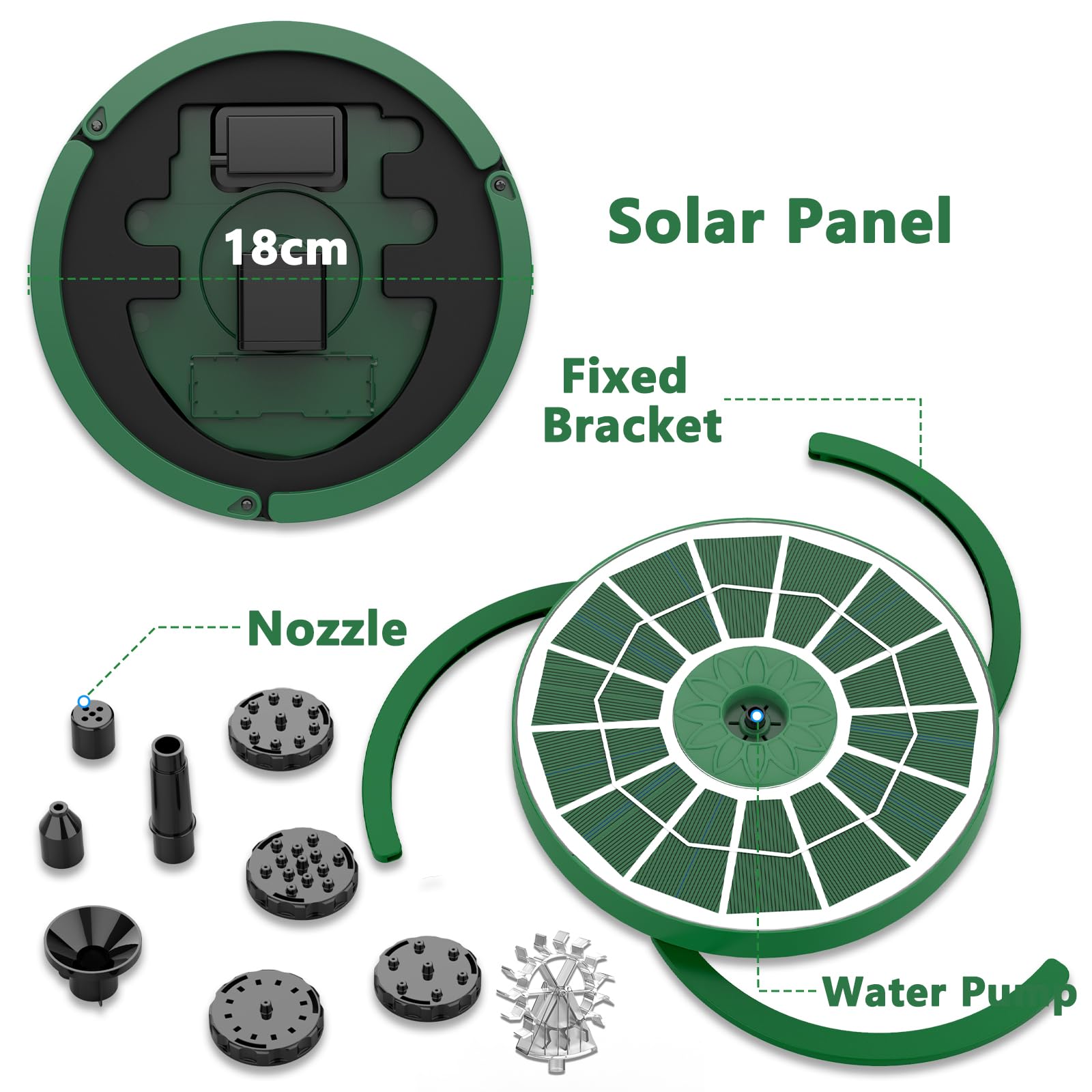 AISITIN Fontana Solare per Esterni Migliorata, 3,5W Pompa Solare Galleggiante per Fontana con Diversi Effetti di Spruzzo, Fontana Solare per Esterni con Vetro Verde Scuro, per Giardino, Stagno