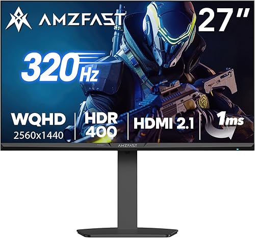 Amzfast Monitor de juegos de 27 pulgadas 320Hz 240Hz WQHD 2560 x 1440p Monitor IPS rápido, 1 ms G-SYNC compatible, HDR400, 135% sRGB, 99% DCI-P3,