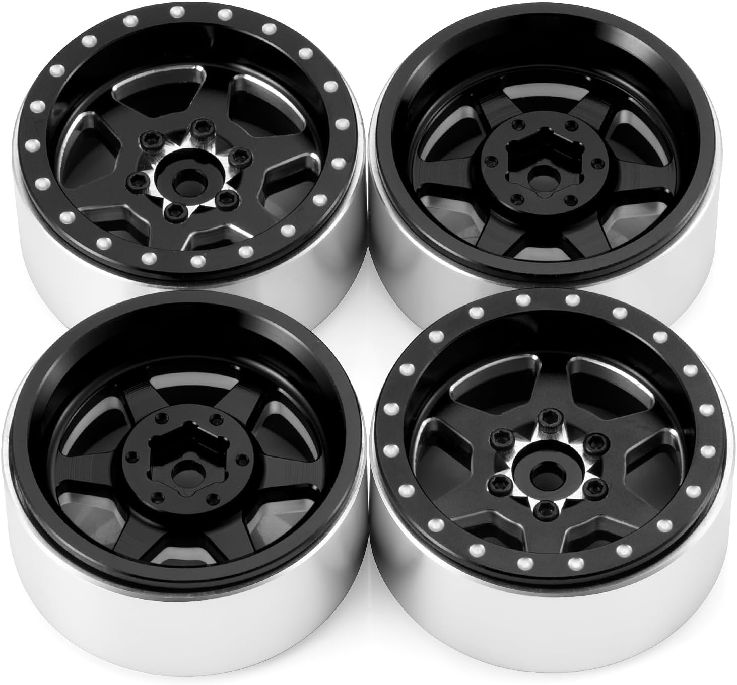 RCLIONS 1.3inch Aluminium Beadlock Wheel Hub Rims for Axial SCX24 TRX4M 1/18 1/24 RC Crawler Car Upgrade Parts (Black)