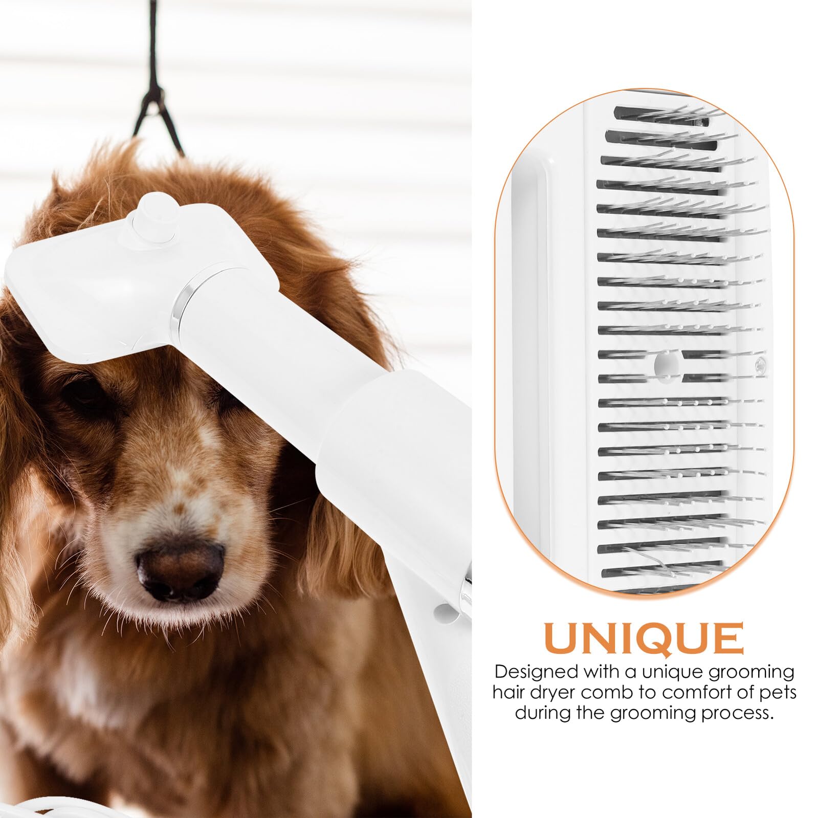 Secador de Pelo para Mascotas, Cepillo de Aseo Portátil Blanco | Perros y Gatos, Plástico, Uso Doméstico, Diseño Compacto, Secado Aire Caliente