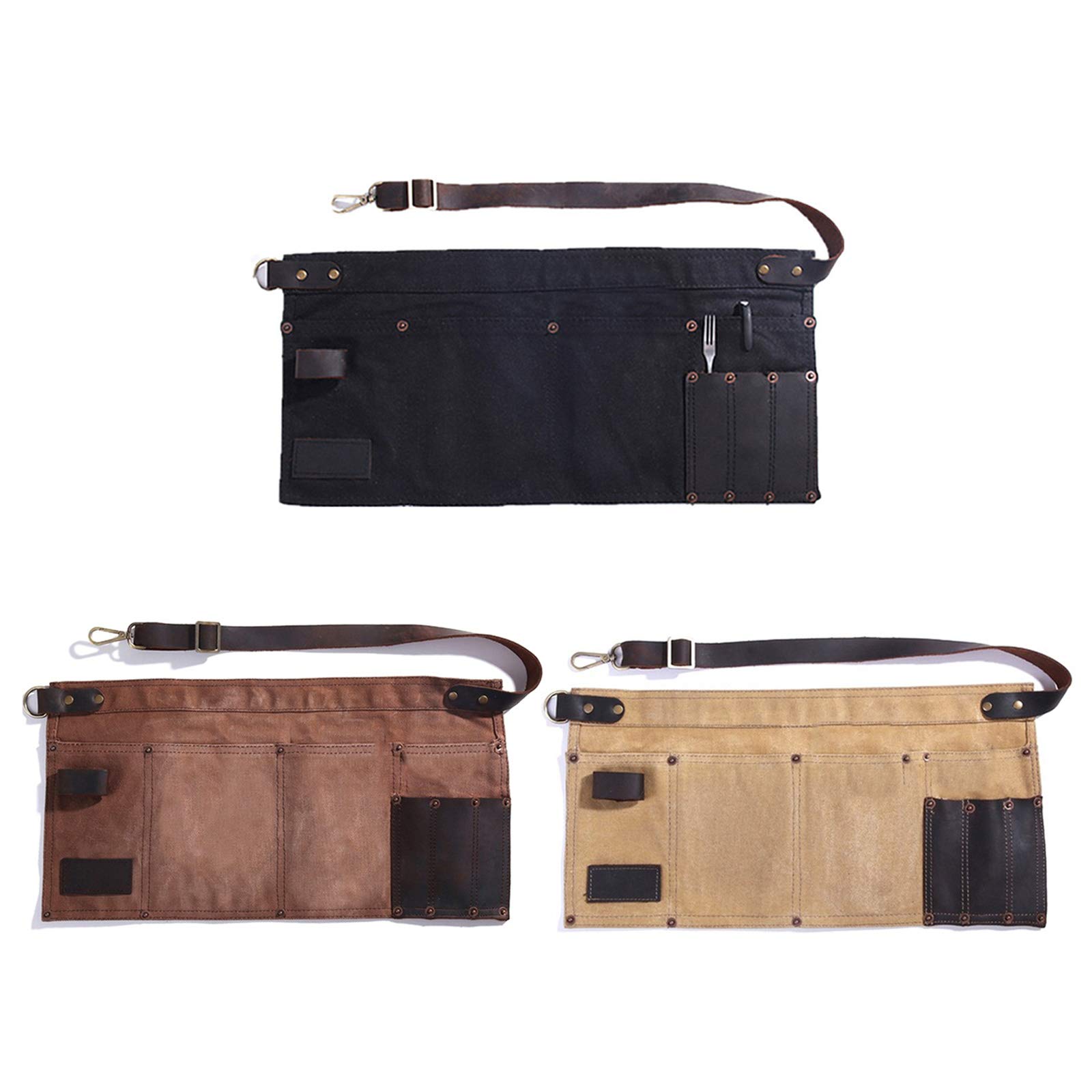 Lius Delantal Multibolsillos para Mujer Delantal de Medio Bolsillo de Lona de Cuero Real Camarera