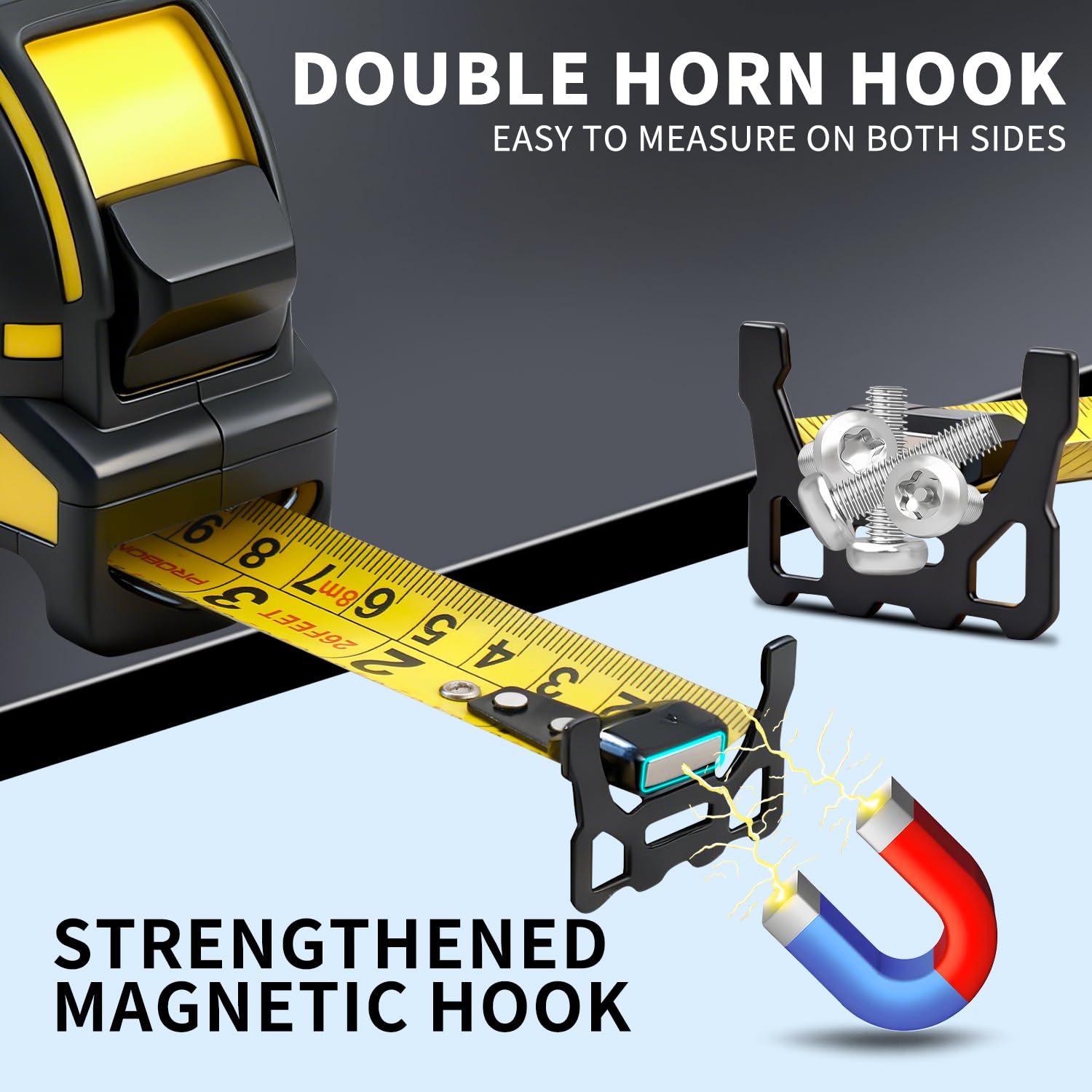 26ft Tape Measure with Magnetic Hook, 32mm Wide Blade, 10.5ft Standout, Double-Sided Metric & Imperial Scale with Fractional Inches, Dual Brake Lock, Shock-Resistant for Construction, Carpentry & DIY