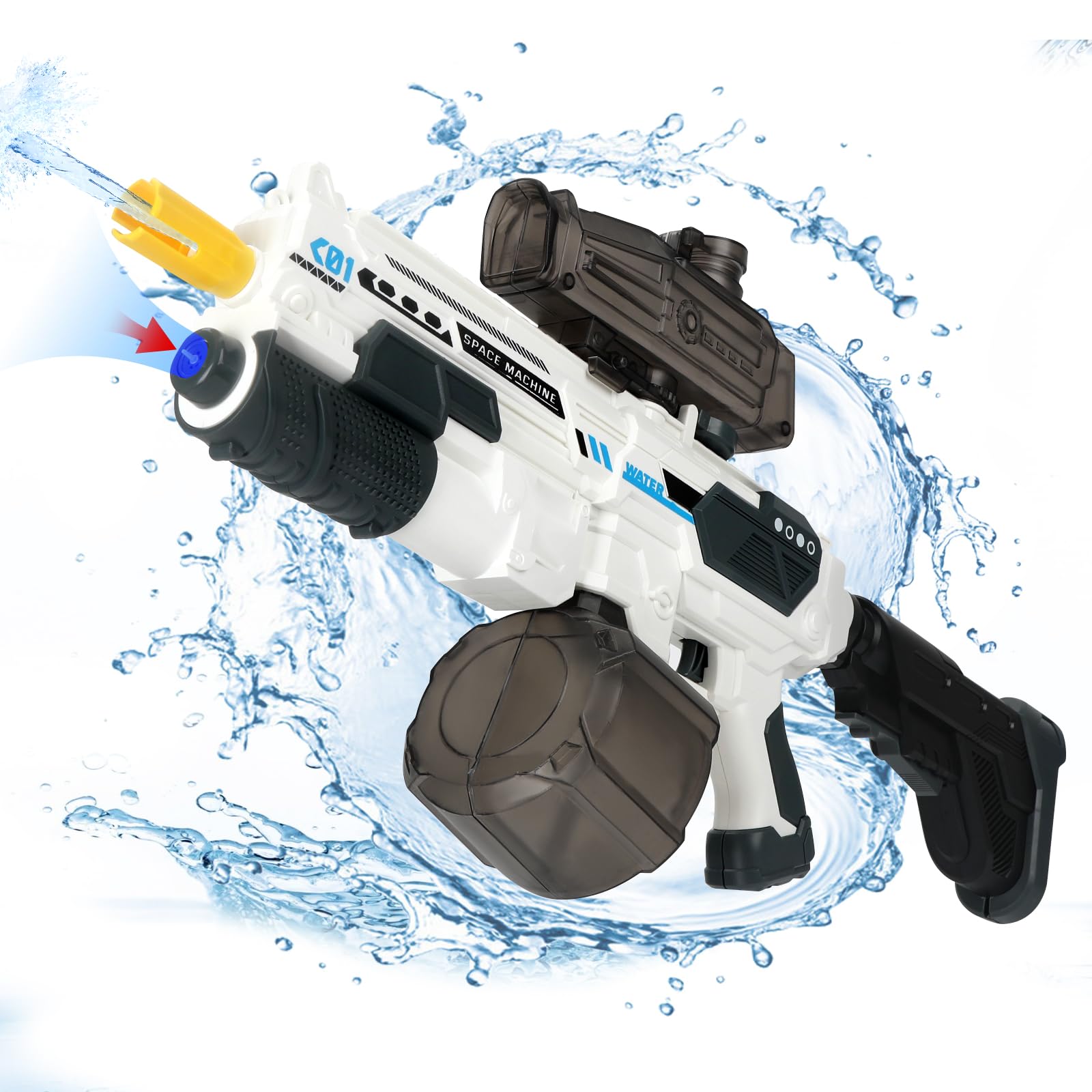 Electric Water Gun, Powerful Squirt Gun Toys Up to 32 FT, Automatic Water Absorption Super Water Soaker Gun with High Capacity 1350CC, Double Shooting Mode Water Blaster Gun Toys for Kid Adult (White)