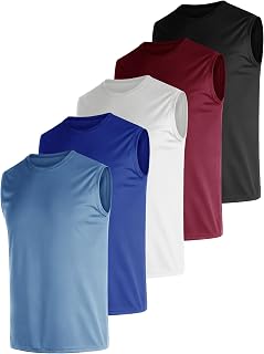 Men's 5 Pack Dry Fit Quick Dry Tech Performance Sleeveless T Shirts Mesh Workout Gym Muscle Running Tank Tops