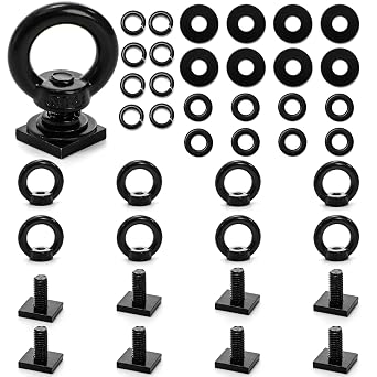 Elsjoy 8 Pack M8 T Track Mount Tie Down Anchor for Roof Rack, Stainless Steel T Bolt Eye Nut Tie Down Rings, Black M8 T Track Bolts Eye Bolts with Nuts for Holding Bungee Cord Rope