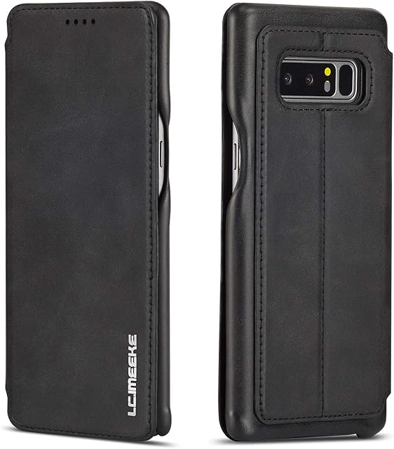 QLTYPRI Case for Samsung Galaxy Note 8, Vintage Slim Magnetic Closure PU Leather Case Stand Function & Credit Card Slot Holder Shockproof Flip Wallet Cover for Samsung Galaxy Note 8 - Black