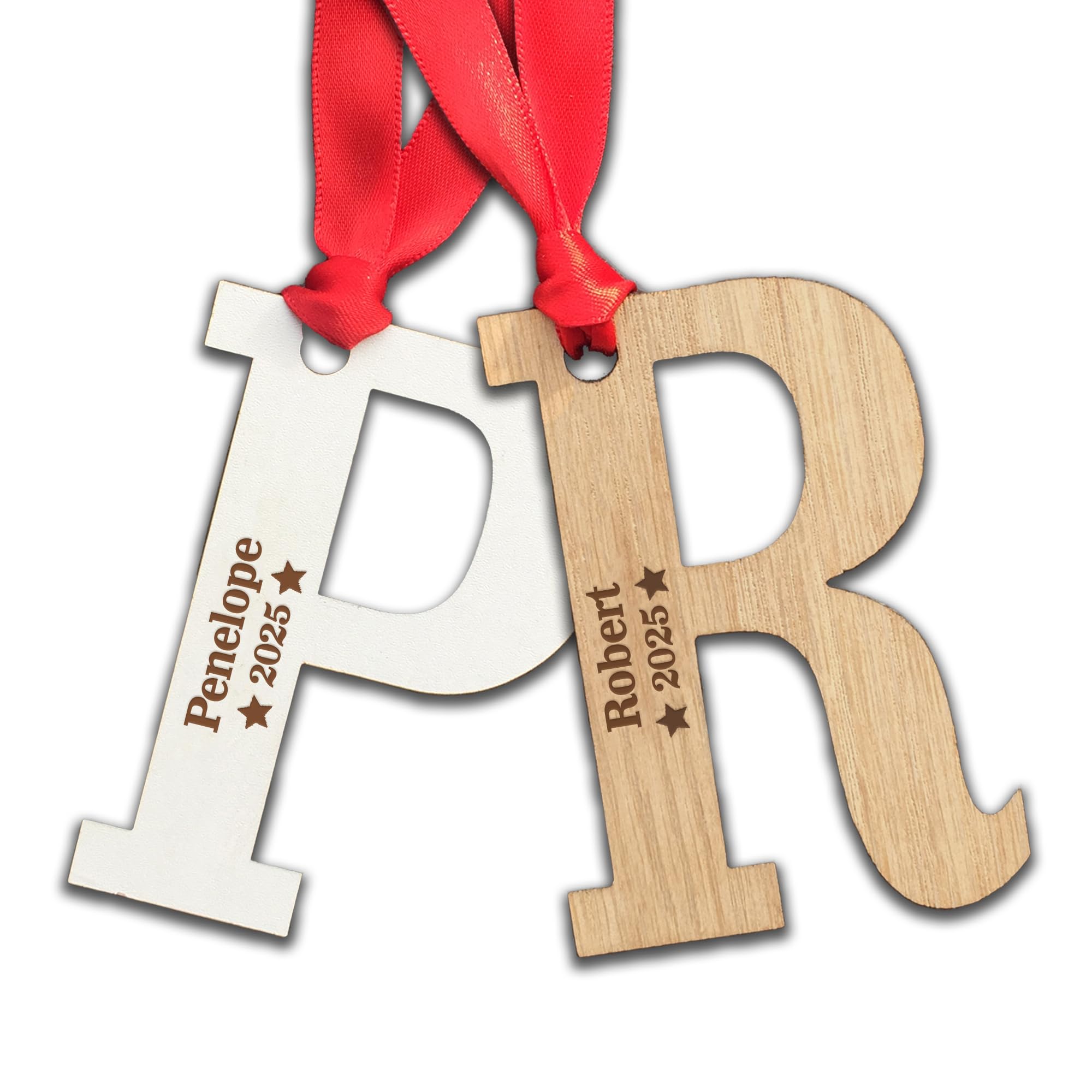 Personalised Child's/Adult's Name and Year Tree Decoration - Wooden Letter Gift Present Bauble