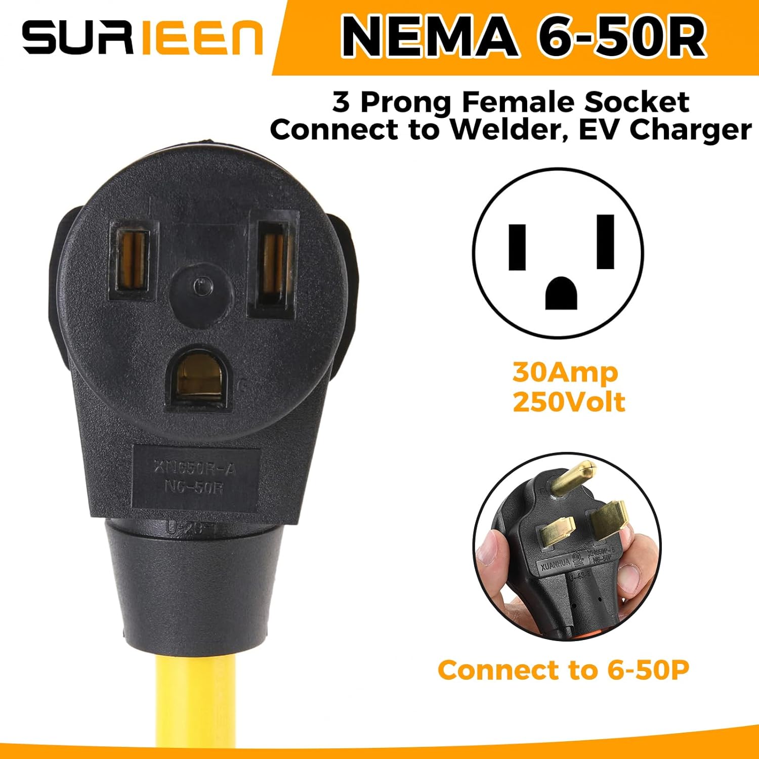 NEMA L14-30P to 6-50R Generator Welder Adapter Plug Cord 1.5FT, 4 Prong to 3 Prong Generator Adapter 125/250V, Heavy Duty Welder Adaptor Extension Cord STW 10AWG, UL Listed