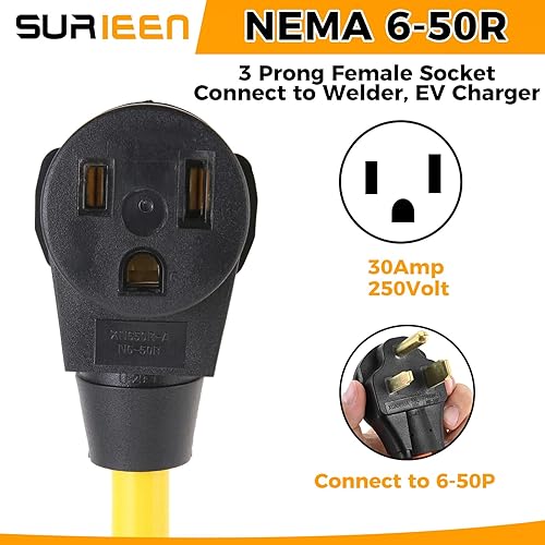 Miniatura 3 de NEMA L14-30P a 6-50R Generador Soldador Adaptador Cable Enchufe Cable de 1.5 Pies, Adaptador de Generador de 4 a 3 clavijas 125/250 V, Cable de