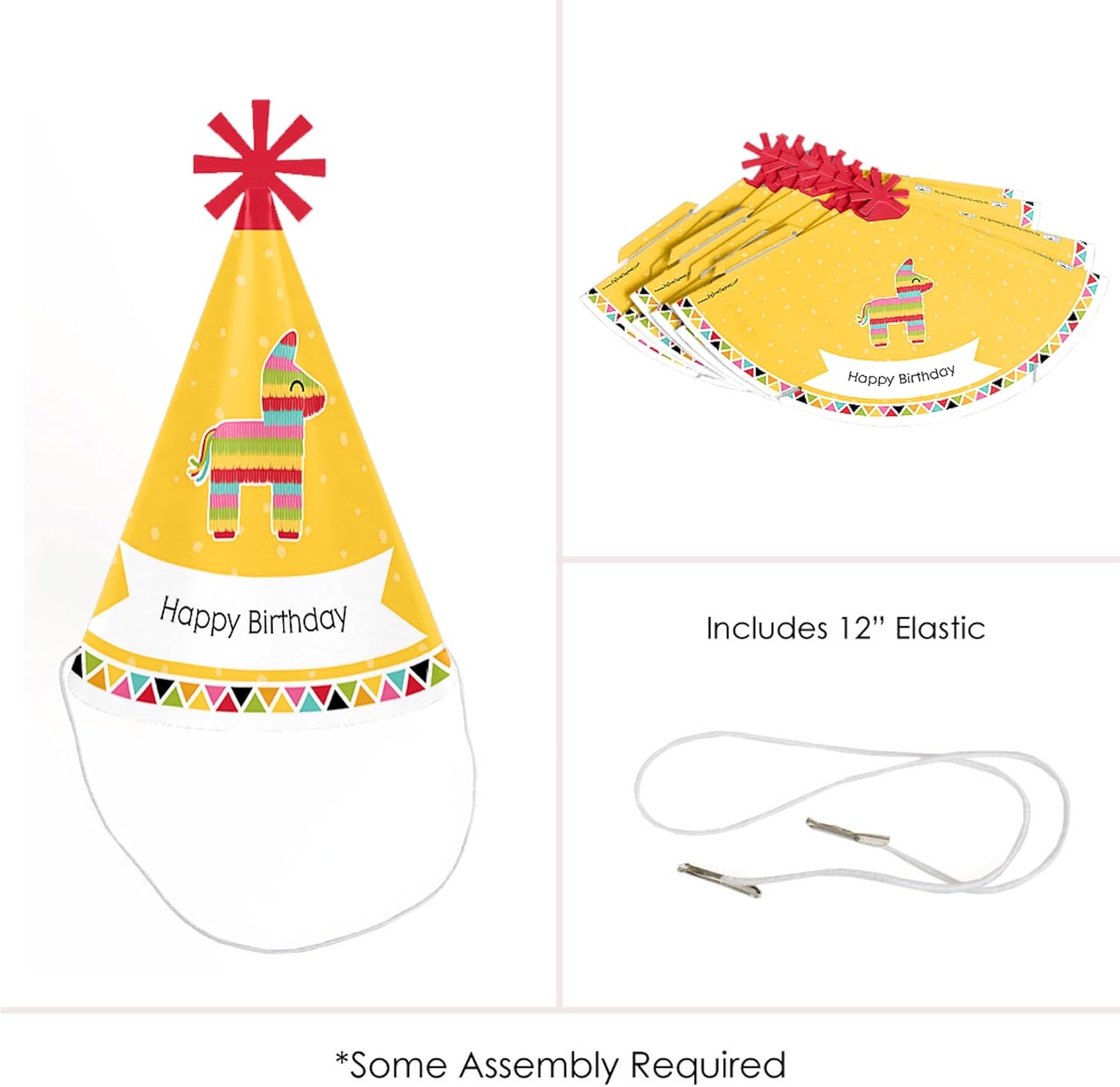 Let's Fiesta - Cone Mexican Fiesta Happy Birthday Party Hats for Kids and Adults - Set of 8 (Standard Size) : Toys & Games