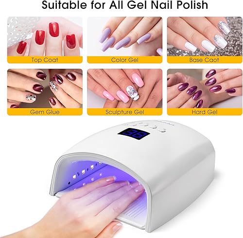 Miniatura 7 de Lámpara de uñas profesional recargable UV/LED de 48 W, secador de uñas de gel inalámbrico con sensor automático y pantalla digital, 4 ajustes