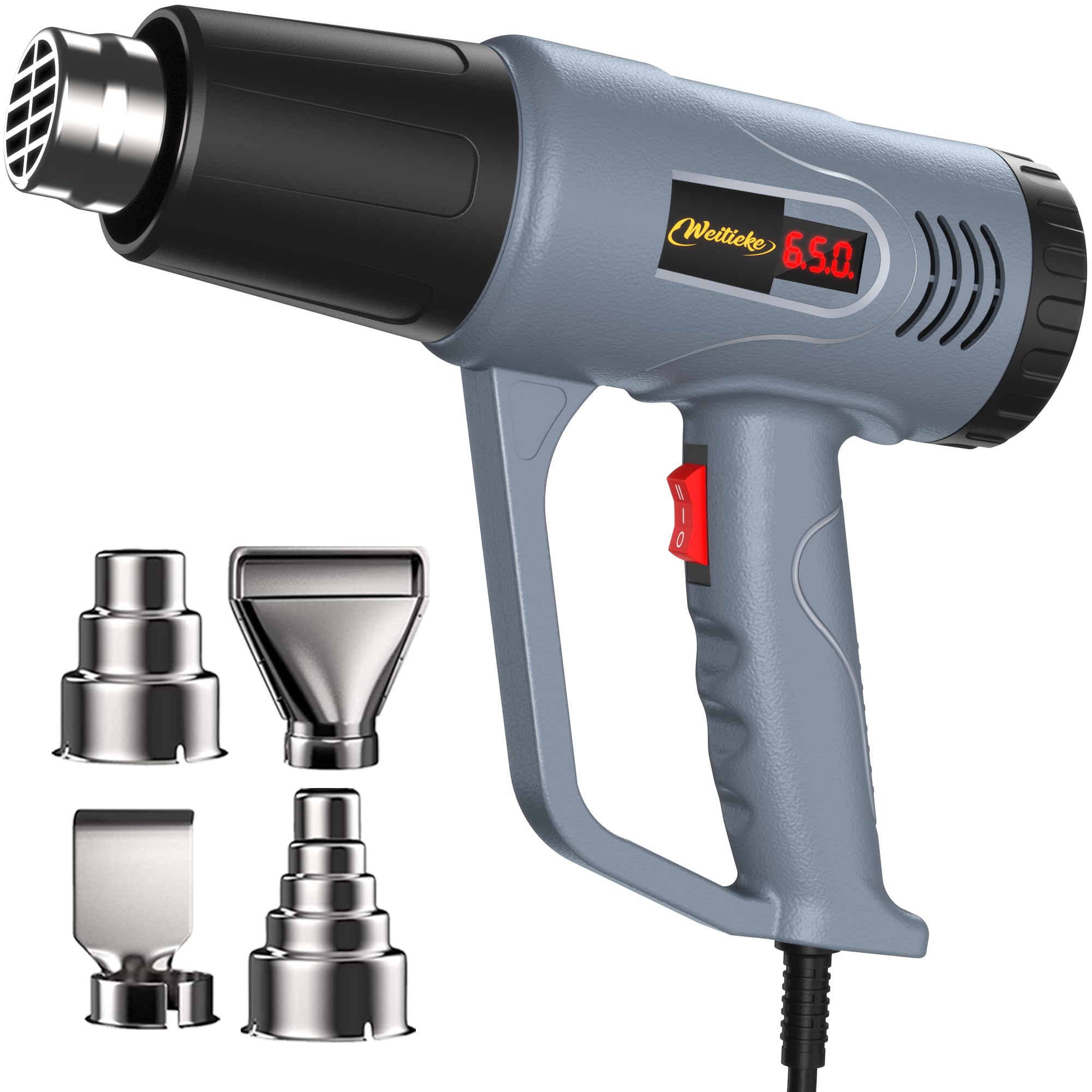 Heat Gun LCD Digital Display 7-Level Temperature Control 122-1202 Hot Air Gun with 4 Nozzles Fast Heating Overload