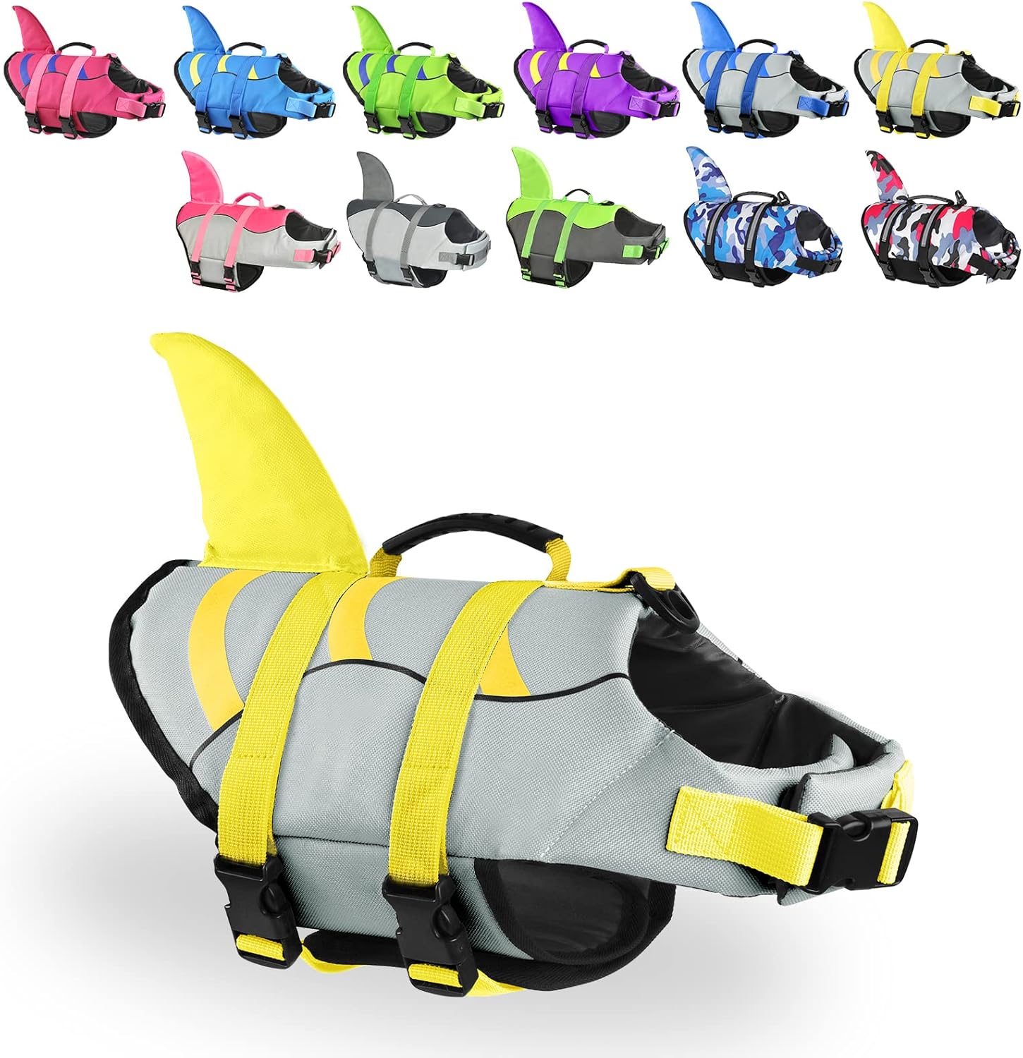 Fragralley Dog Life Jacket Shark, Dog Life Vest Adjustable Ripstop, Dog Swimming Safety Vest with Superior Buoyancy & Rescue Handle for Small Medium Large Dogs, Swim, Pool, Beach, Boating