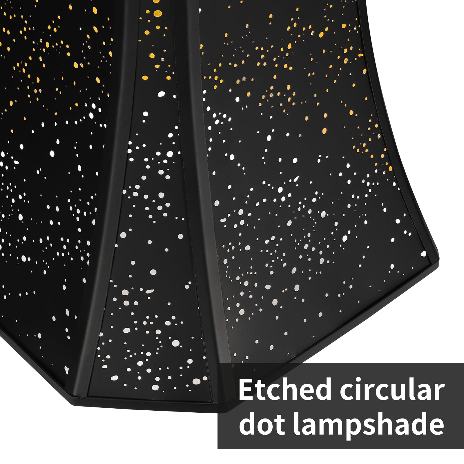 ALUCSET Pantalla de metal grande, esquina de corte cuadrado de 8 pulgadas superior x 14 pulgadas inferior x 11 pulgadas de alto | Bell Lamp - Pantalla de repuesto para lámparas de pie de mesa, diseño de estrella estrellada grabada en oro negro