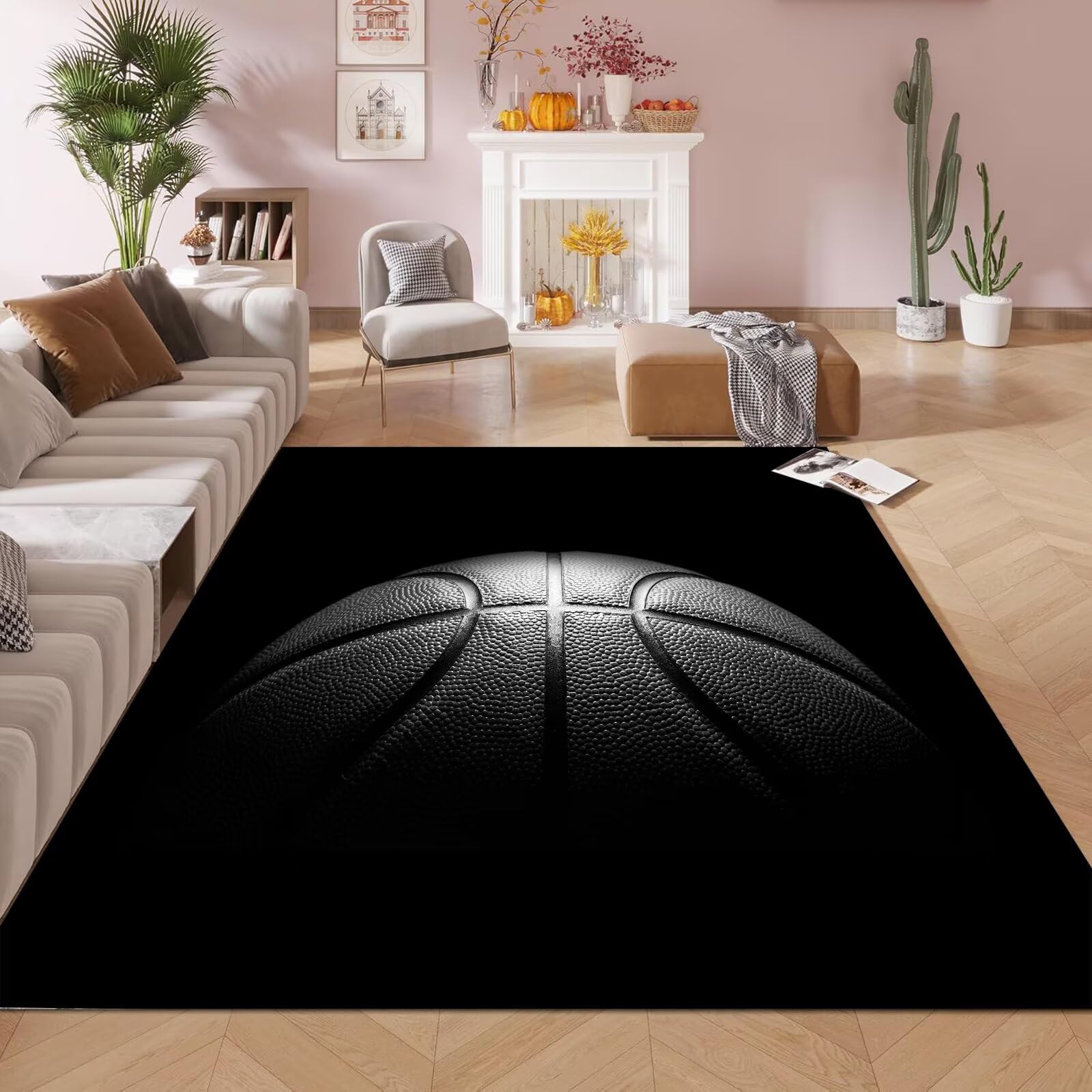 kxry Area Rugs 3 * 5 Feet, Black Basketball Soft Machine Washable Area Rugs Basketball Sports Non Slip Foldable Floor Carpet for Living Room Bedroom