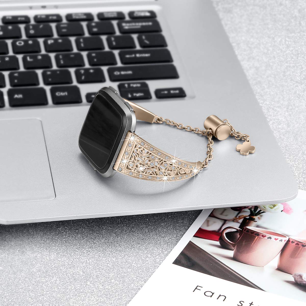 Fitbit Versa 2/Versa/Lite Ersatzarmband – Metall Mit Strass, Verstellbar, Für Damen & Mädchen, Größe S/L