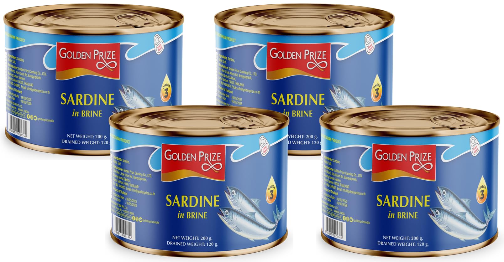 Golden Prize Sardine in Brine, 200g(Pack of 4)
