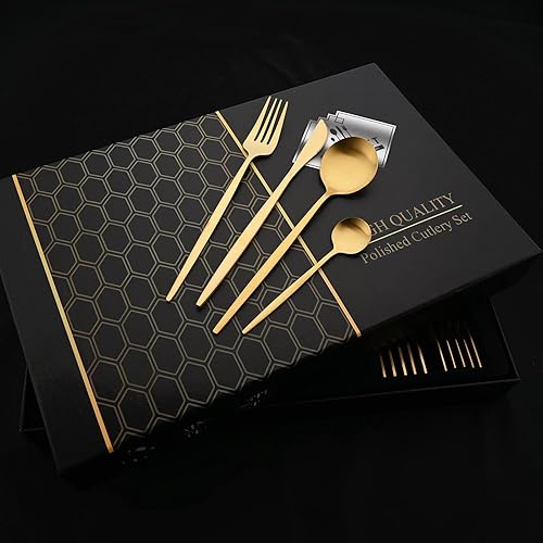 Miniatura 6 de JASHII Juego de cubiertos de regalo, juego de cubiertos de acero inoxidable de 24 piezas, utensilios de cocina, cuchillo, tenedor, cuchara con caja