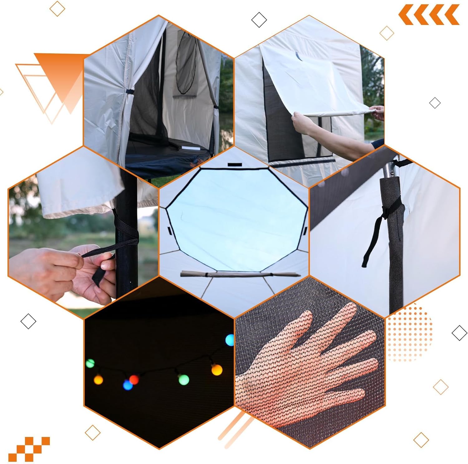 jumpfly 子供用トランポリンテント 12フィート (テントのみ)、ストレートポール8本の丸型トランポリンにフィット、LEDライ