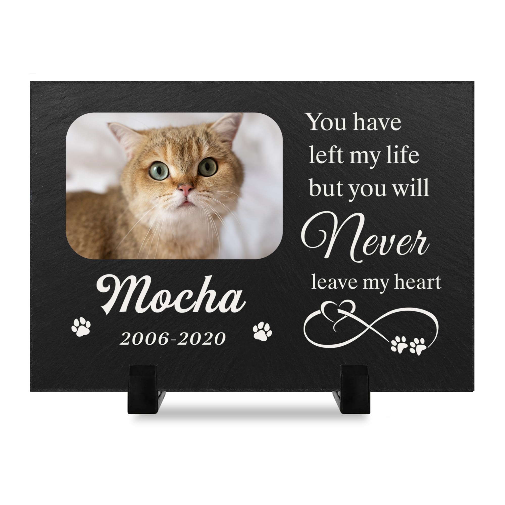 Personalised Dog Memorial Gifts Custom Pet Memorial Plaques Pet Bereavement Gifts with Any Photo & Name Natural Slate Plaque Gifts for Loss of Dog Cat Pet Puppy with Display Stand (30x20cmοΌDesign 8)