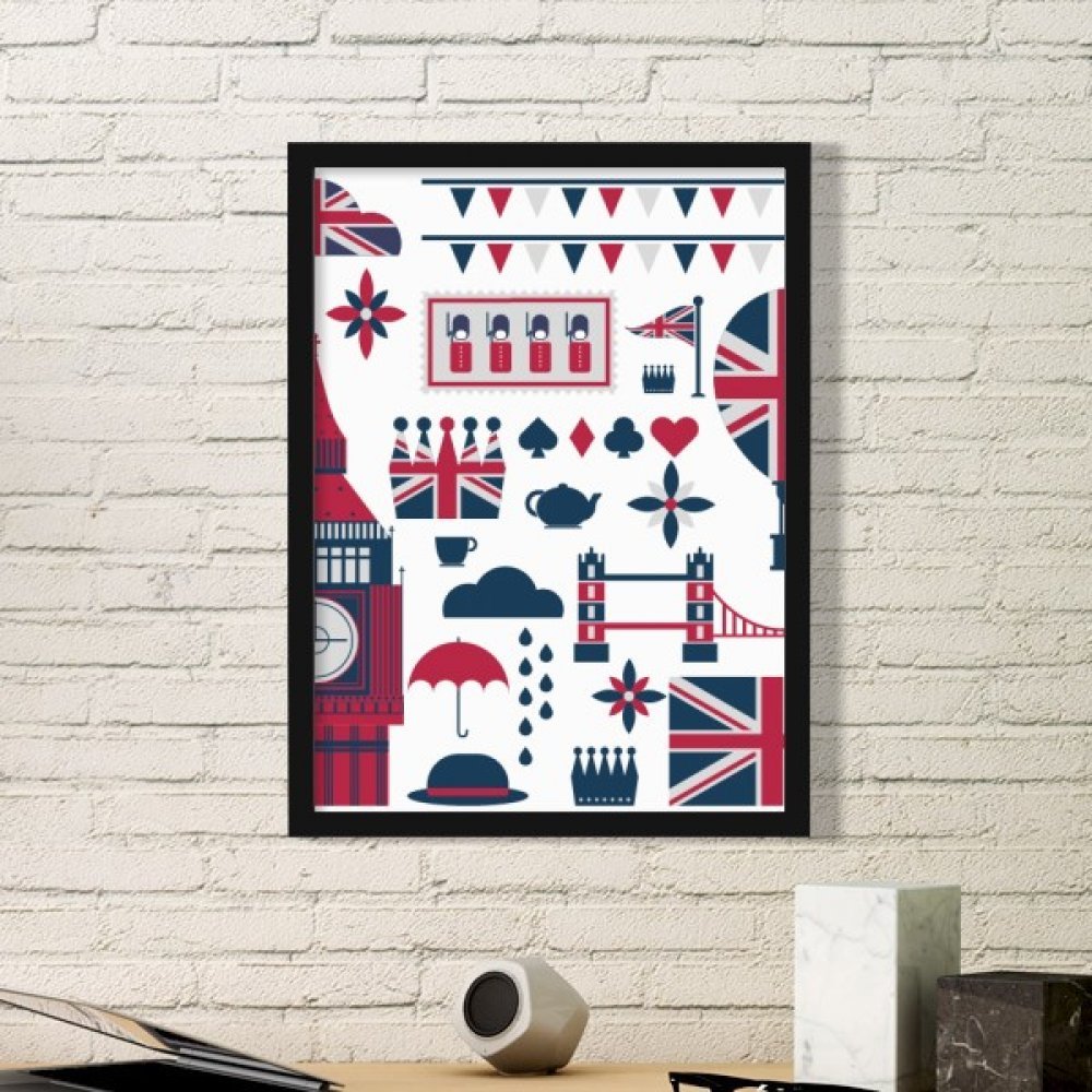 Affiche Big Ben Angleterre avec cadre noir peinture drapeau Royaume-Uni