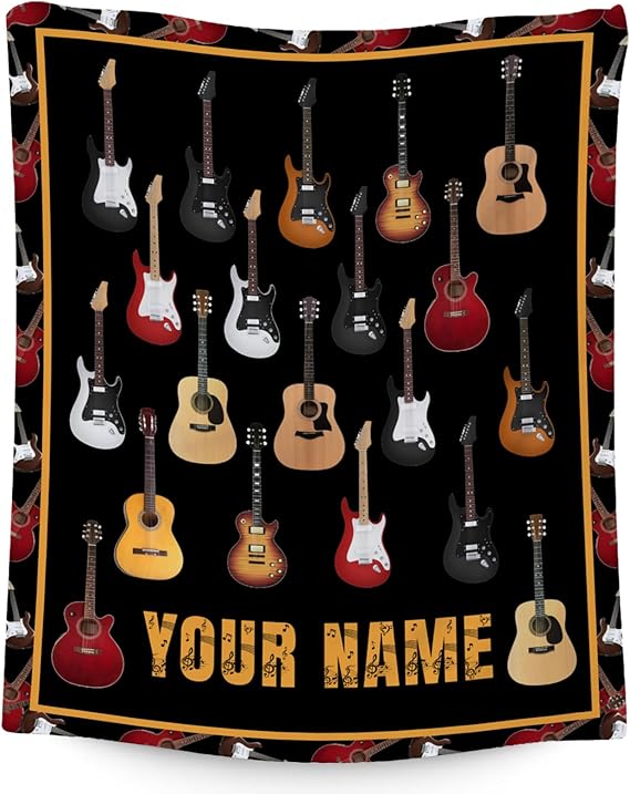 Mercuryelf Custom Guitar Throw Blanket - Soft, Fuzzy & Warm - 40x50 Inches Flannel Blankets for Travel, Office - Black Vintage Throws Gift for Kids