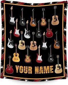 Mercuryelf Custom Guitar Throw Blanket - Soft, Fuzzy & Warm - 40x50 Inches Flannel Blankets for Travel, Office - Black Vintage Throws Gift for Kids