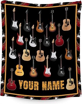 Mercuryelf Custom Guitar Throw Blanket - Soft, Fuzzy & Warm - 40x50 Inches Flannel Blankets for Travel, Office - Black Vintage Throws Gift for Kids