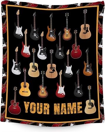 Mercuryelf Custom Guitar Throw Blanket - Soft, Fuzzy & Warm - 40x50 Inches Flannel Blankets for Travel, Office - Black Vintage Throws Gift for Kids
