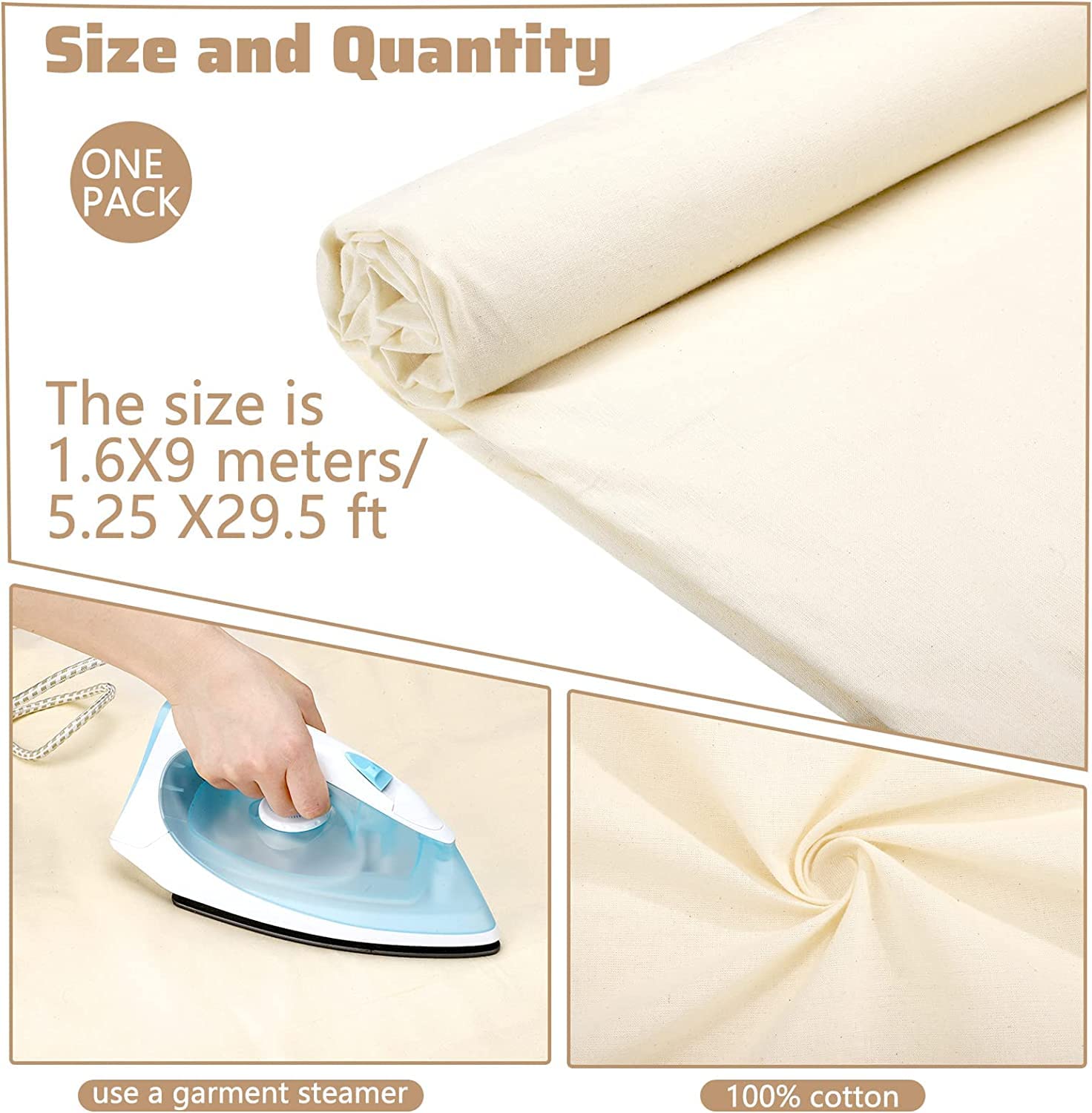 Musselin-Stoff/Textil, ungebleicht, Drapierstoff, 2m&5 m&10m, mittelschwer, 100% Baumwolle, 160 cm breit Musselin Leinen Stoff zum Nähen von Kleidungsstoffen (10 Meter)
