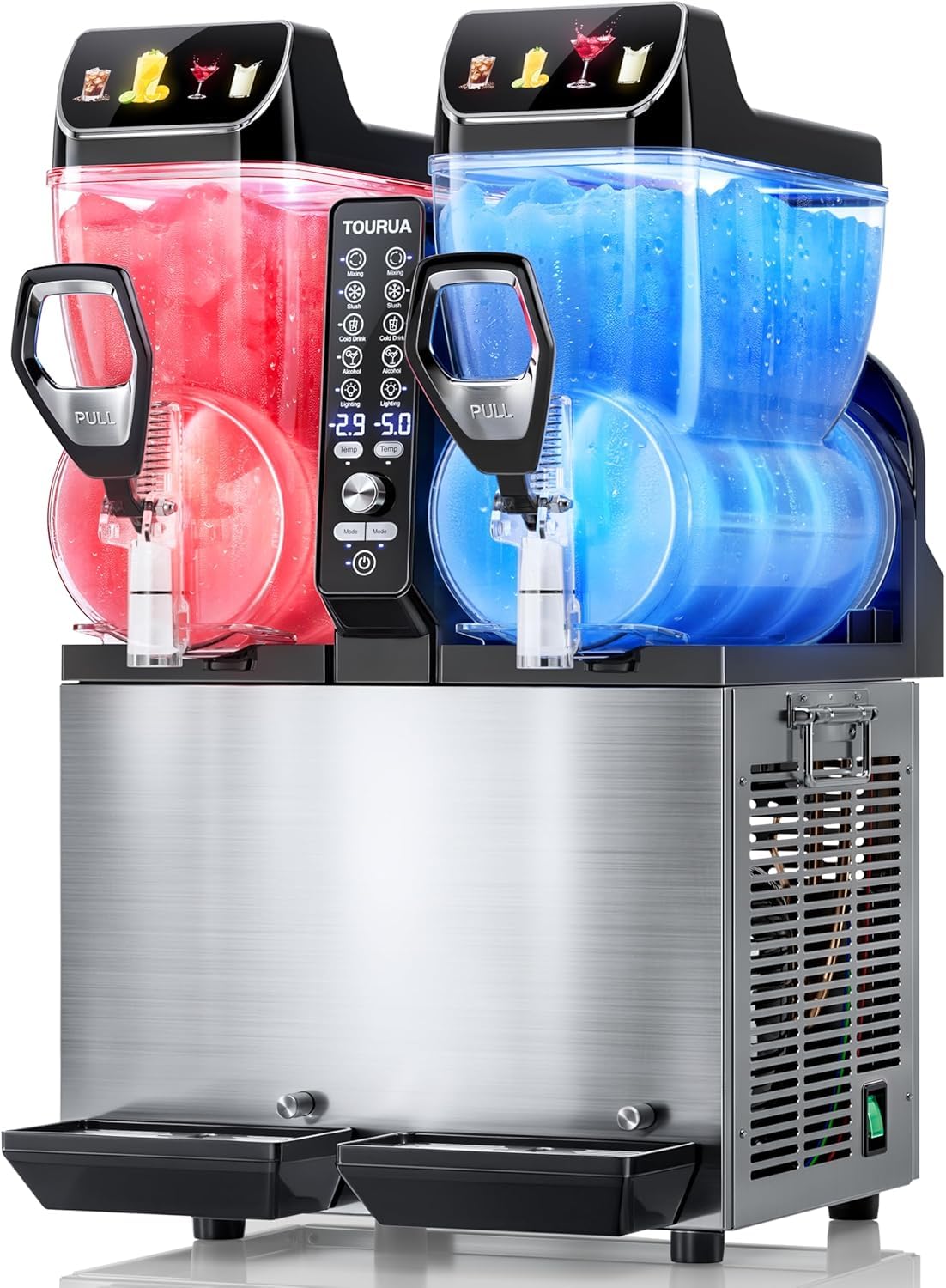Photo 1 of ***MISSING CONTAINERS AND LIDS***
30L Commercial Slushie Machine, 2-Tank Frozen Drink Maker for Margarita Daiquiri Wine Frappe, 8 Gal LED Stand-up Slush Dispenser, Bar Restaurant Party, 1000W Fast Cool, Auto Clean, ETL Listed