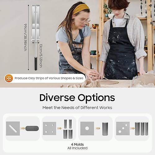 Miniatura 7 de Extrusora de arcilla de acero inoxidable, con 4 módulos, extrusora de arcilla de acero inoxidable con mango, extrusora cortador artesanal, para