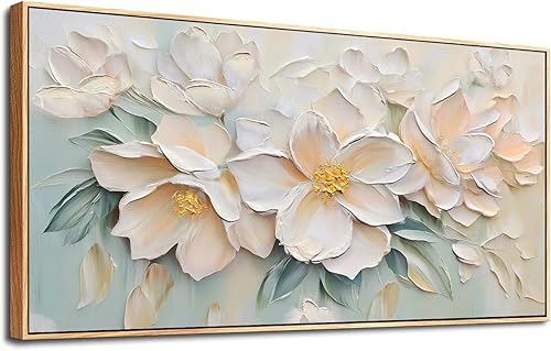 Miniatura 2 de Anolyfi Lienzo grande con diseño de flores enmarcadas, arte para pared, moderno, estético, elegante, rosa claro, abstracto, floral, paisaje, pintura