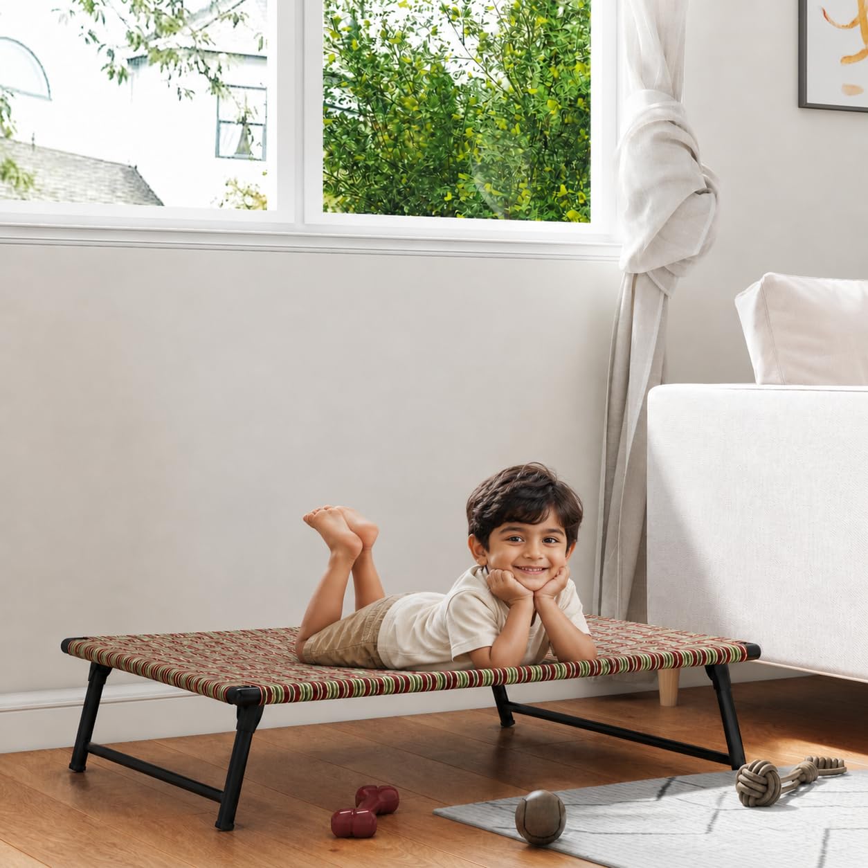 kids folding bed portable charpai foldable sleeping cot for children lightweight metal frame with woven fabric indoor outdoor travel bed 1_folding_charpai_for_kids