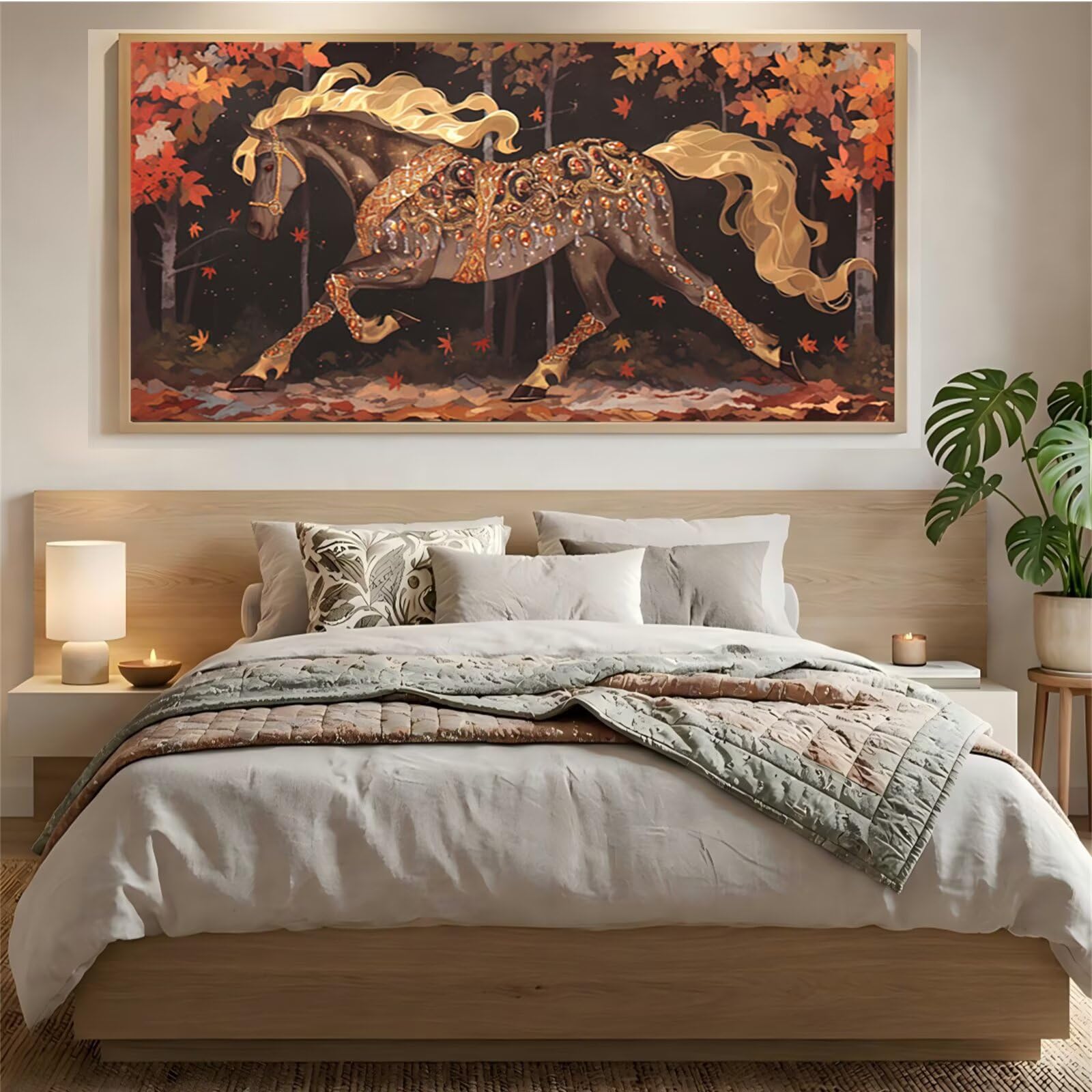 Jesień obraz diamentowy dla dorosłych, duży, XXL, 60 x 120 cm, zestaw do malowania diamentami 5D, dla dorosłych, "zrób to sam", haft diamentowy z narzędziami, malowanie, pełne wiertło do dekoracji